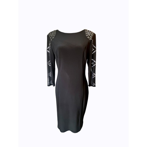 Frank Lyman Black Sheath Dress Embellished 3/4‎ Sleeve Career Cocktail 8 - Picture 6 of 12